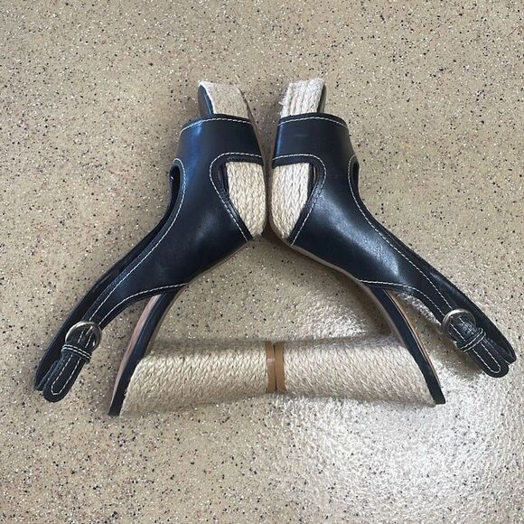 Gianni Bini Black Leather & Jute Slingback High Heeled Sandals sz 7 - Picture 4 of 13